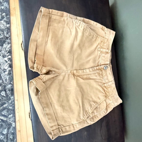 High-Rise Rolled Hem Women's Shorts in Tan - Picture 2 of 4